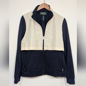 Ralph Lauren Women's XL Active Jacket Navy Cream Full Zip L-RL Mock Neck